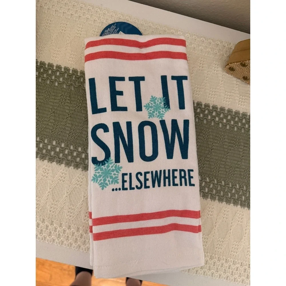Tropical Tidings Kitchen Towel Let It Snow Flamingo Santa Hat Christmas Decor
